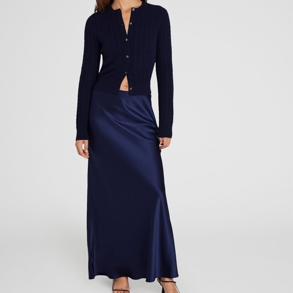 Silk Charmeuse Maxi Skirt - Brand New - NEVER WORN - Navy - Picture 1 of 5